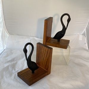 Iron & Wood Cranes Bookends